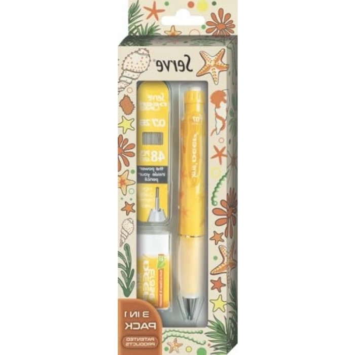 Doğa Desenli Kalem ve Silgi Seti - 0.7 mm, Hardal Sarısı