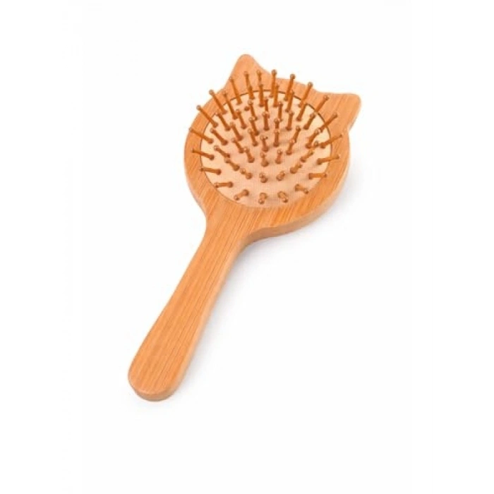 Doğal Ahşap Bambu Kedi Figürlü Antistatik Saç Tarağı