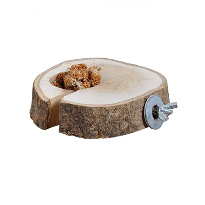 Doğal Ahşap Kuş Tüneği ve Yemlik, Çap 9-11 cm