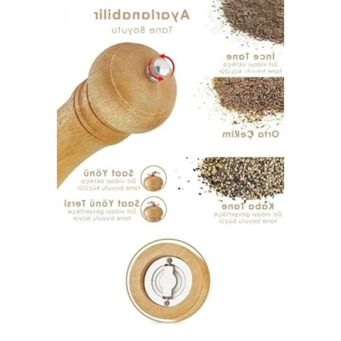 Doğal Ahşap Manuel Baharat Değirmeni, 15 cm