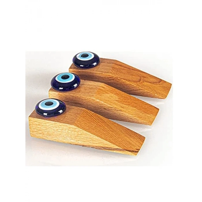 Doğal Ahşap Nazar Boncuklu Kapı Stoperi (3 Adet)