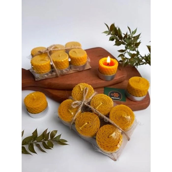Doğal Balmumu ile Yapılmış 12 Adet Sarma Tealight Mum