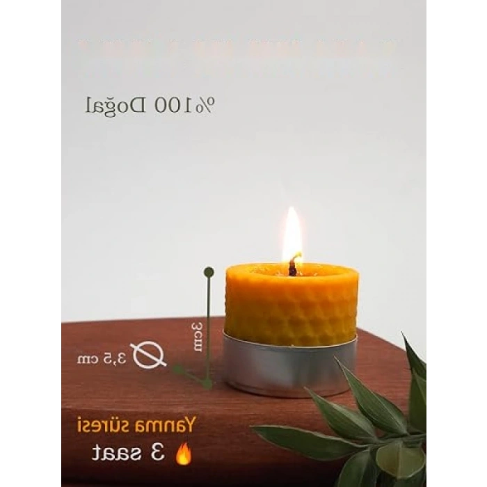 Doğal Balmumu ile Yapılmış 12 Adet Sarma Tealight Mum