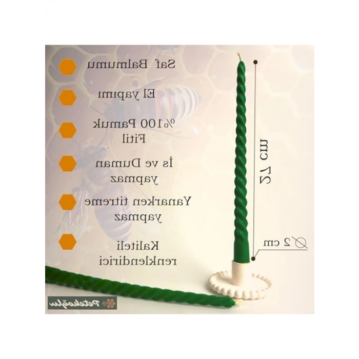 Doğal Balmumu Konik Burgulu Şamdan Mumu - Yeşil