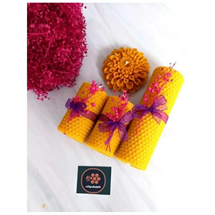 Doğal Balmumu Mum Seti - 4 Lü Çiçekli