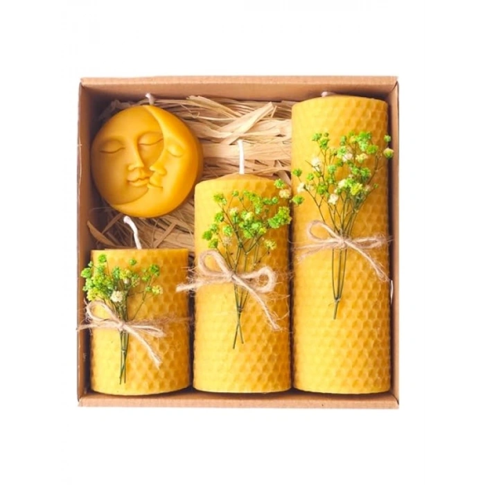 Doğal Balmumu Mum Seti - Ay ve Güneş Temalı Hediyelik