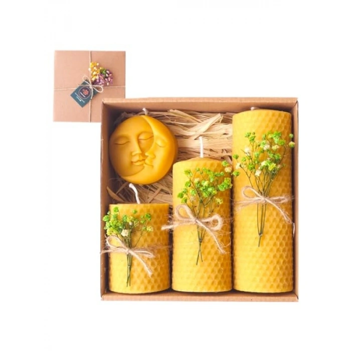 Doğal Balmumu Mum Seti - Ay ve Güneş Temalı Hediyelik