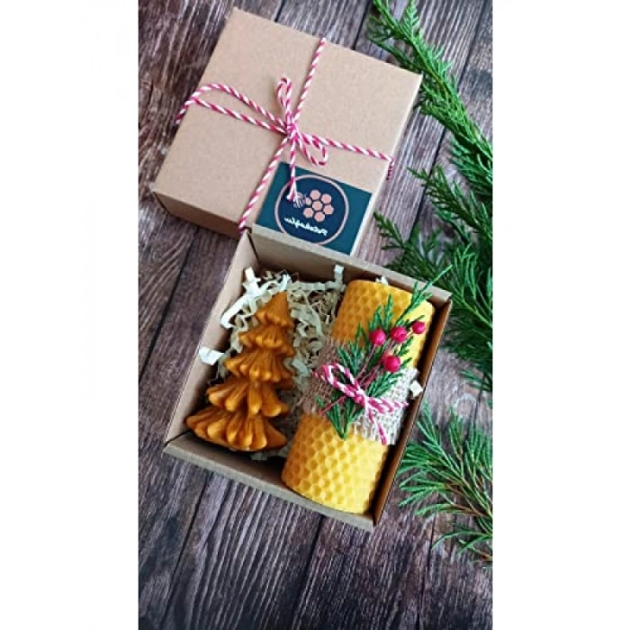 Doğal Balmumu Mum Seti - Mini Hediyelik, Çam Ağacı Kokusuz