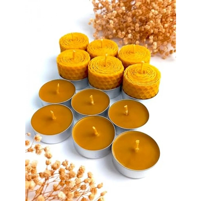 Doğal Balmumu Tealight Mum Seti, 12 Adet, Sarma