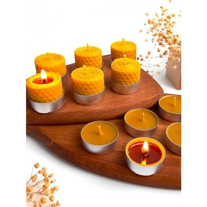 Doğal Balmumu Tealight Mum Seti, 12 Adet, Sarma