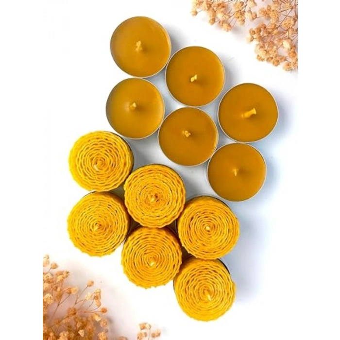 Doğal Balmumu Tealight Mum Seti, 12 Adet, Sarma
