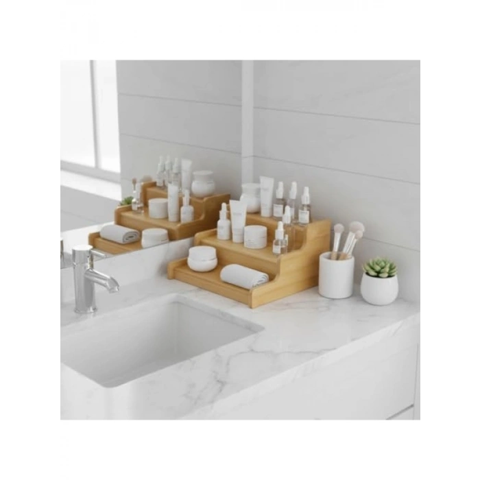 Doğal Bambu 3 Katlı Baharatlık Rafı, Çok Amaçlı Mutfak ve Banyo Organizer