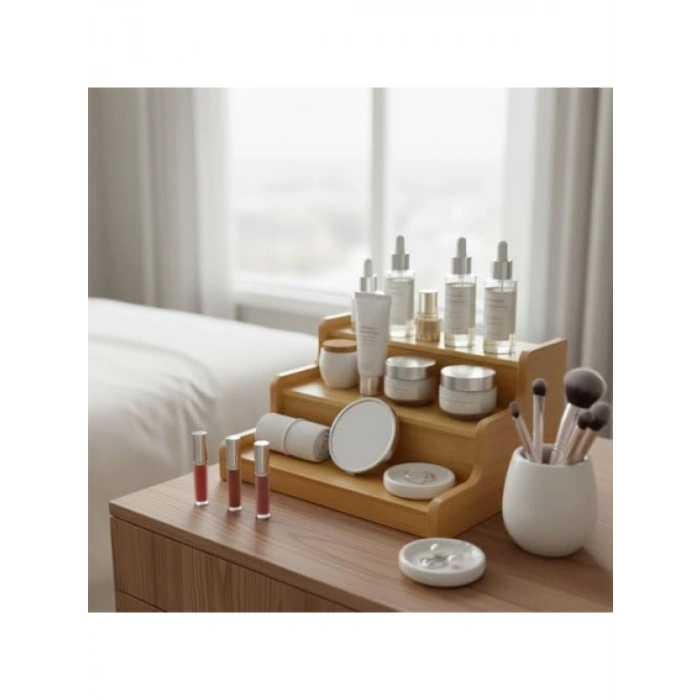 Doğal Bambu 3 Katlı Baharatlık Rafı, Çok Amaçlı Mutfak ve Banyo Organizer