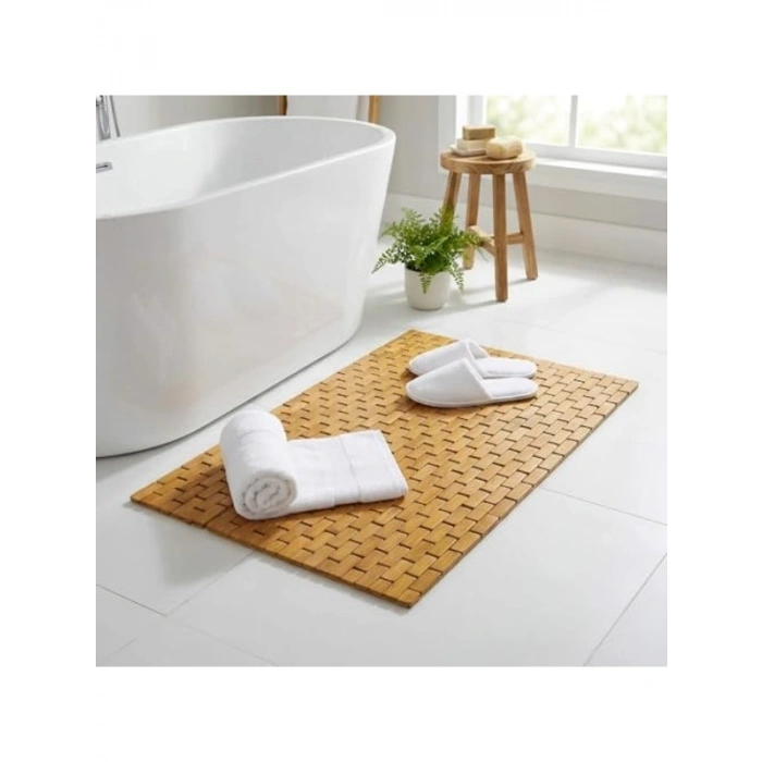 Doğal Bambu Banyo Paspası, Kaymaz Tabanlı ve Spa Tipi Kullanım İçin