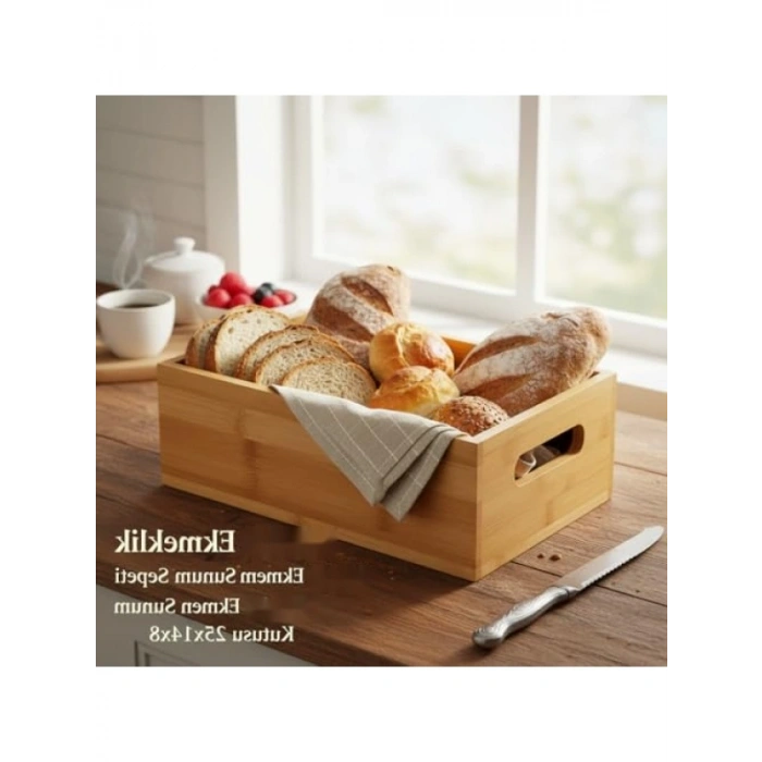 Doğal Bambu Ekmeklik ve Sunum Sepeti 25x14x8 cm