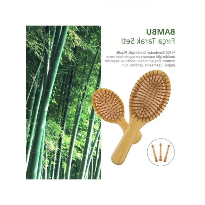 Doğal Bambu Fırça ve Tarak Seti - 4 Adet
