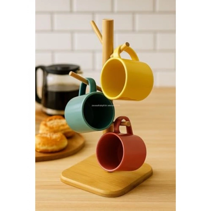 Doğal Bambu Kupa Bardak Askısı, 6lı Stand