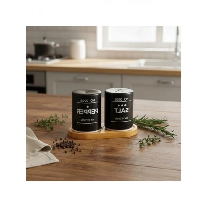 Doğal Bambu Standlı Tuzluk ve Karabiberlik Seti, 2li