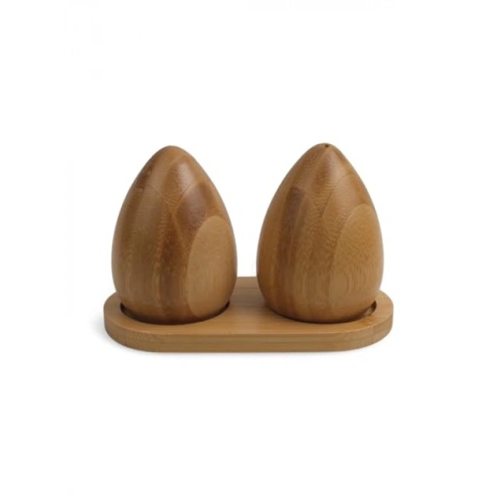 Doğal Bambu Yumurta Şeklinde Tuzluk ve Karabiberlik Seti