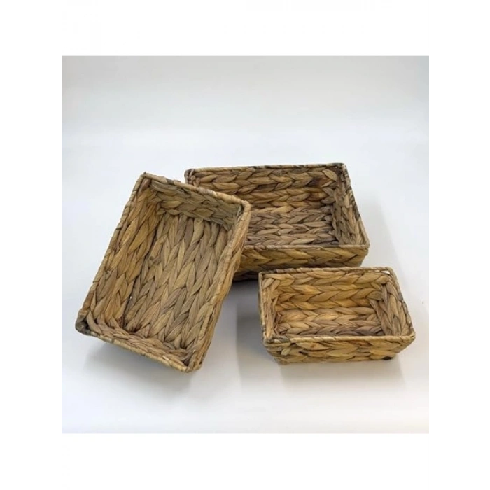 Doğal Hasır El Örgüsü 3lü Sepet Seti