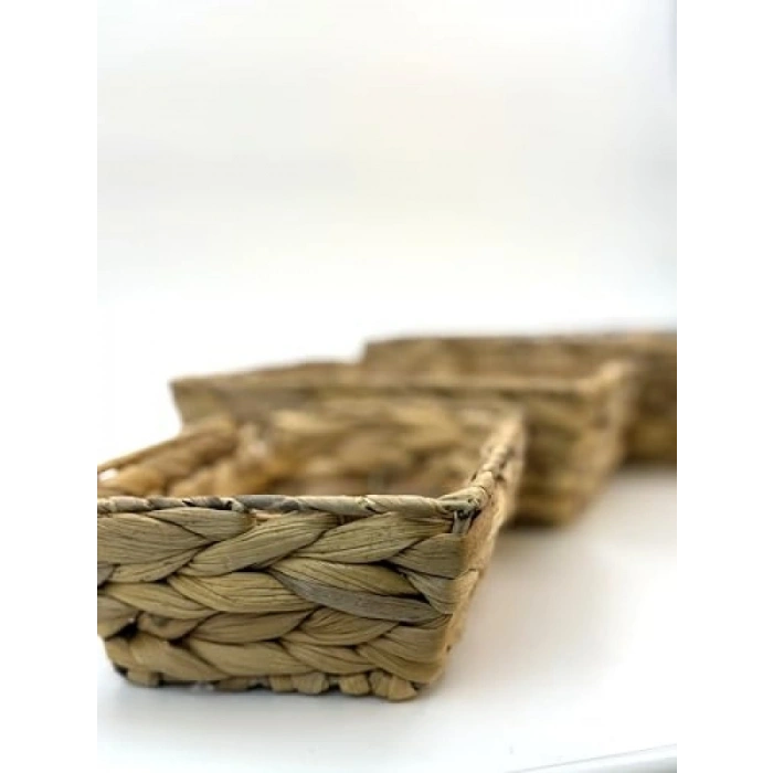 Doğal Hasır El Örgüsü 3lü Sepet Seti