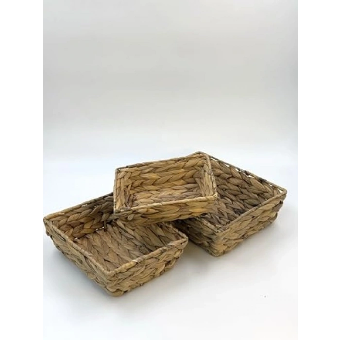 Doğal Hasır El Örgüsü 3lü Sepet Seti