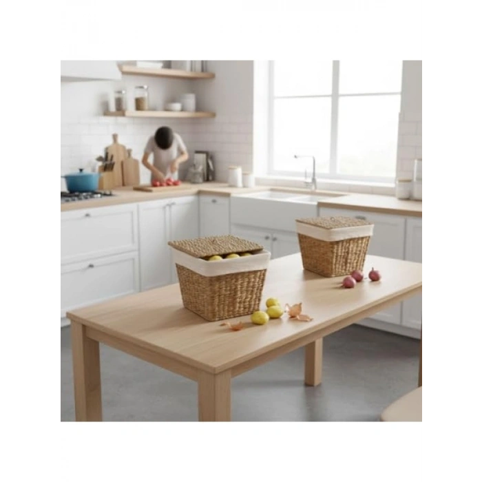 Doğal Hasır Saklama Sepeti - 25x25x30 cm