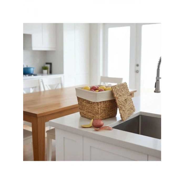 Doğal Hasır Saklama Sepeti - 25x25x30 cm