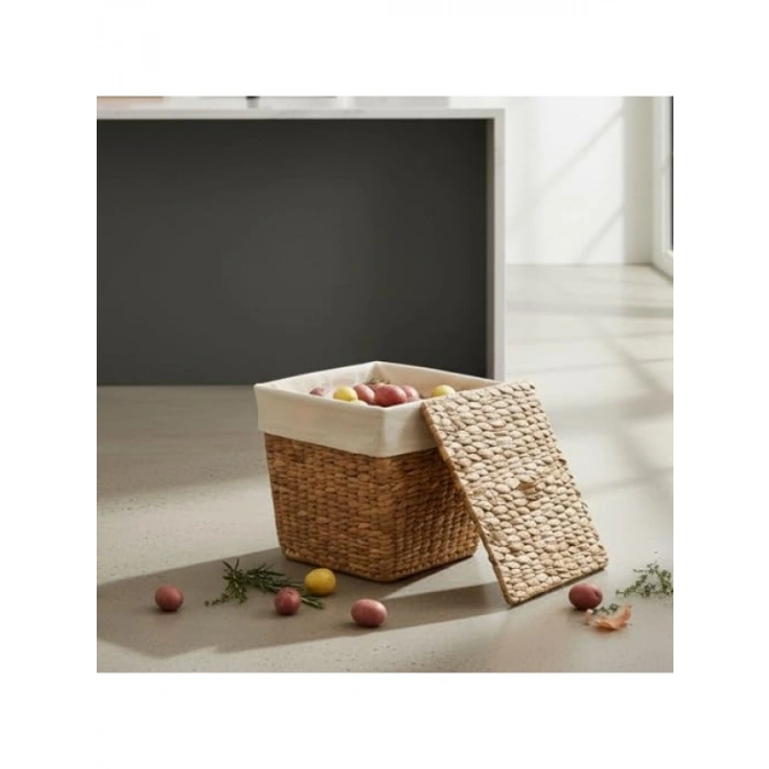 Doğal Hasır Saklama Sepeti - 25x25x30 cm