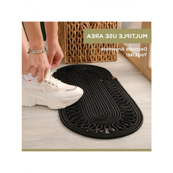 Doğal Jüt Dokuma Masa Örtüsü, 30x70 cm, Siyah