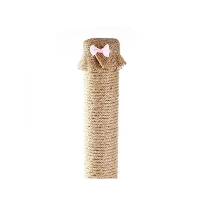 Doğal Jüt Halatlı Kedi Tırmalama Direği, Pembe Papyon