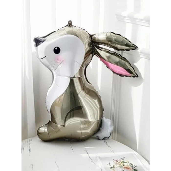 Doğum Günü İçin 71 cm Gri Tavşan Folyo Balon Süsleme