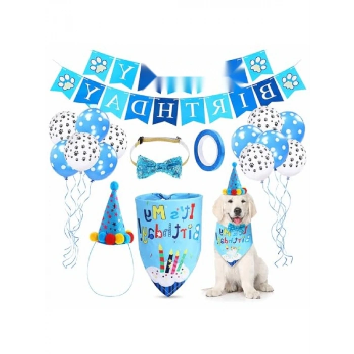 Doğum Günü İçin Evcil Hayvan Süsleme Seti - Mavi
