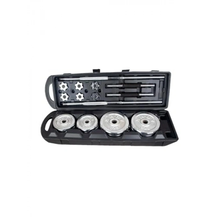 Döküm Plaka ile 50 kg Krom Dambıl ve Halter Seti