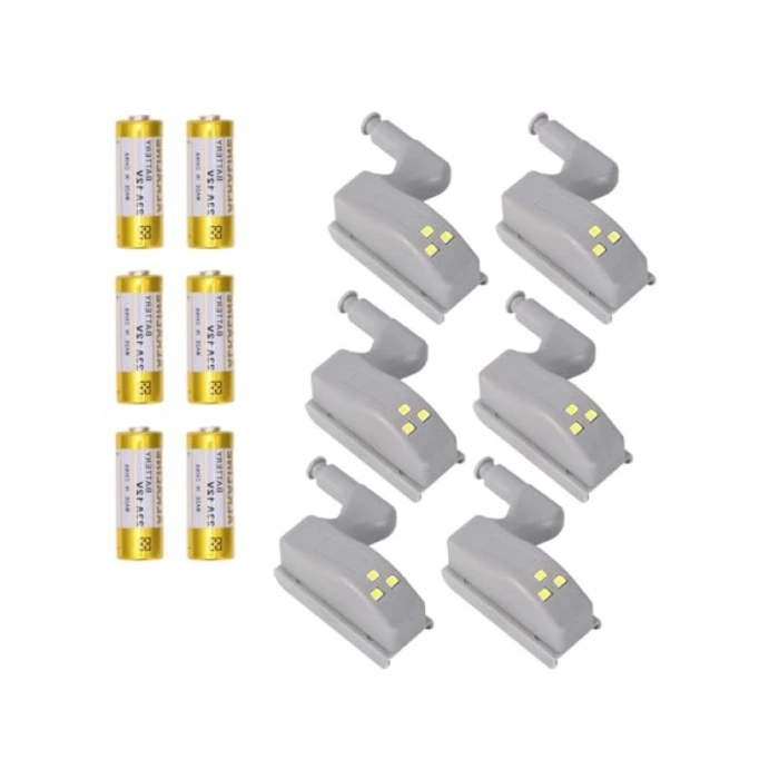 Dolap İçi Menteşe LED Aydınlatma, Piller Dahil, 6 Adet