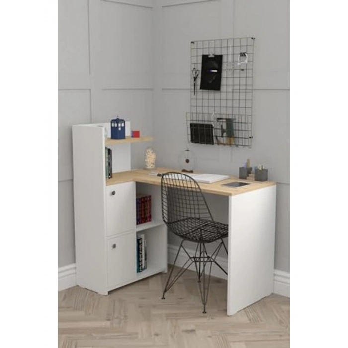 Dolaplı Kitaplıklı Çalışma Masası, L Şeklinde Tasarım