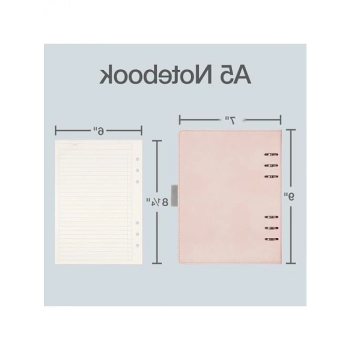 Doldurulabilir 6 Halkalı Not Defteri - 17,8 x 22,9 cm, Pembe Suni Deri