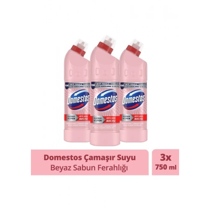 Domestos Çamaşır Suyu Beyaz Sabun Ferahlığı 750 ml X3
