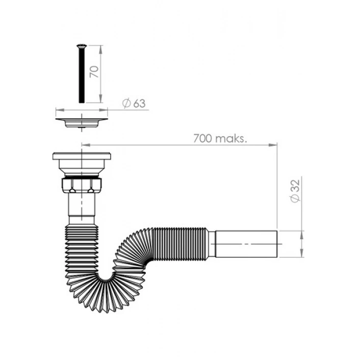Donau 321-320 Lüx Körüklü Lavabo Sifonu Ø 32 mm