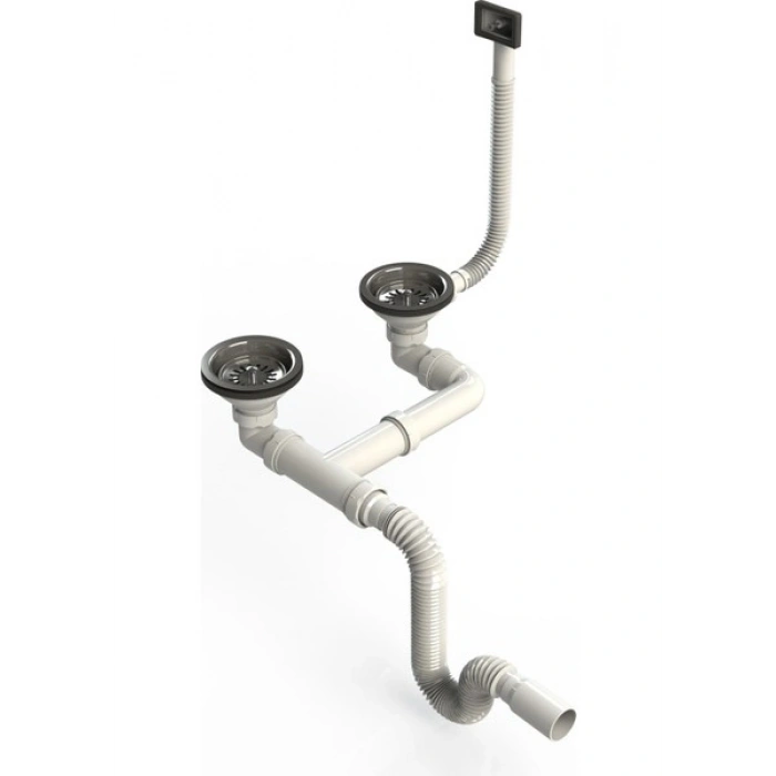 Donau 351-310 Çöpmak Çiftli Küvet Taşmalı Evye Sifonu Flex Gövde Ø 40-50 mm