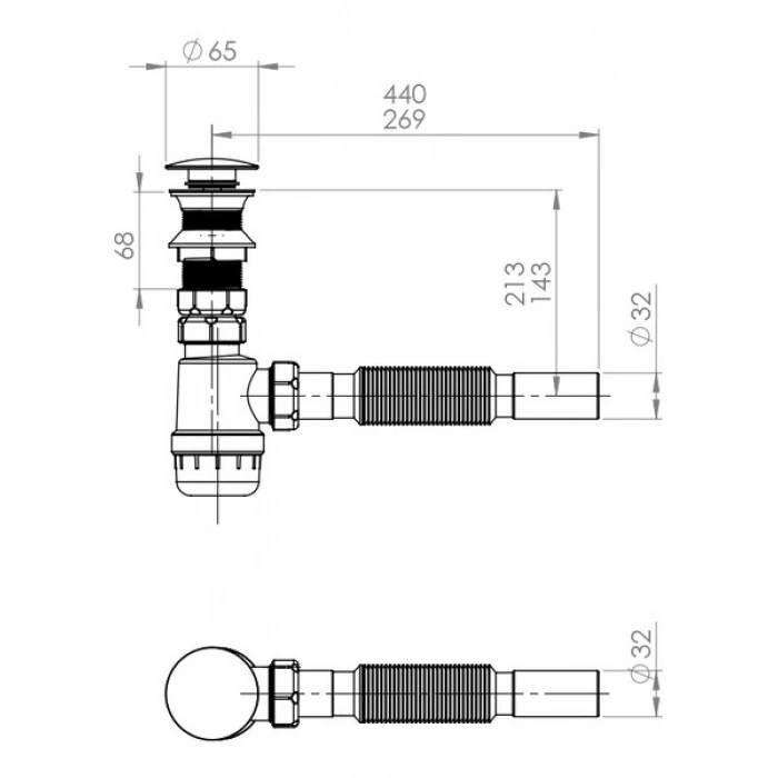 Donau Pop-Up Taslı Körüklü Lavabo Sifonu Ø 32 mm DONAU 321-112