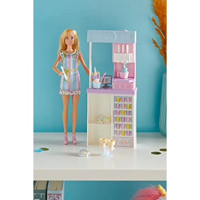 Dondurma Dükkanı Oyun Seti, 30 cm Bebek ile Gerçekçi Aksesuarlar