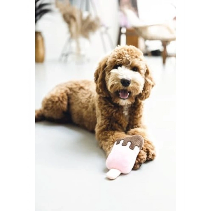 Dondurma Şeklinde Peluş Köpek Oyuncağı, Pembe, 19x8x5 cm