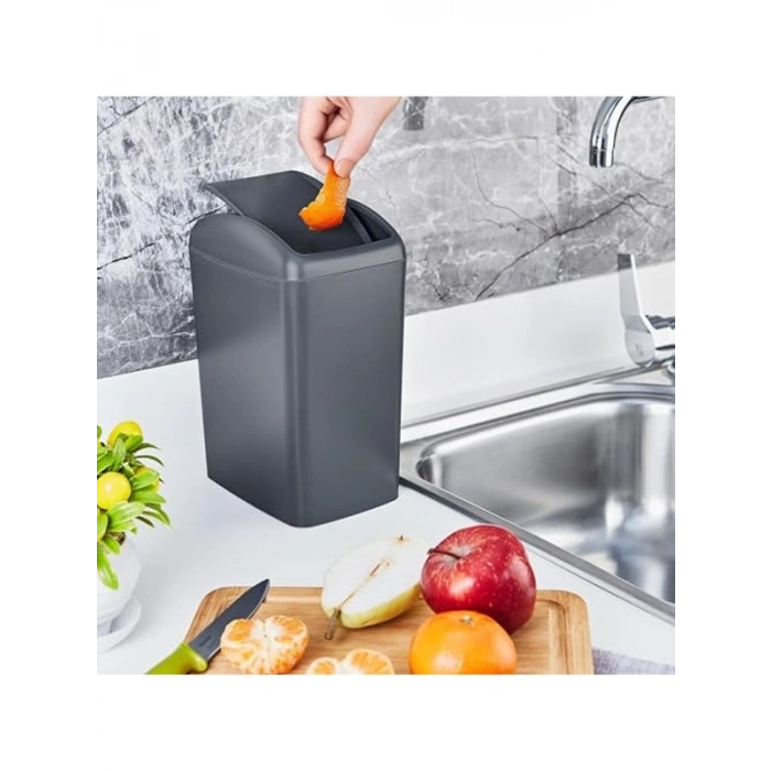 Döner Kapaklı Çöp Kutusu, Antrasit Renk, 10 LT Kapasite