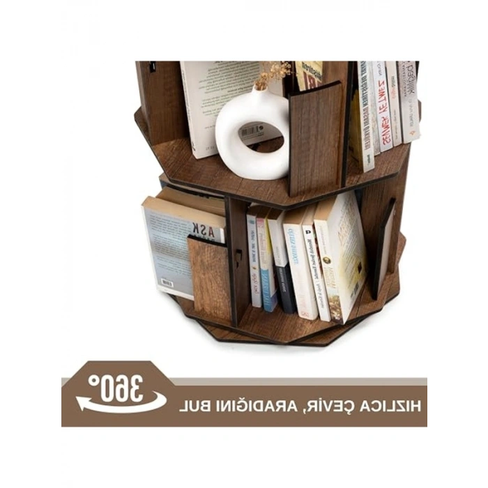 Döner Kitaplık, Modern Ahşap Tasarım, 360° Kullanım