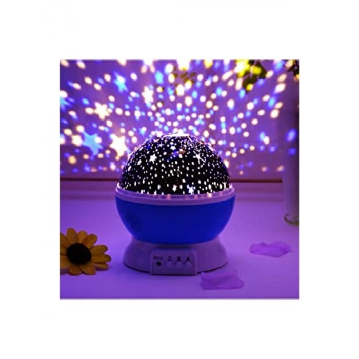 Döner Projeksiyonlu Mavi Gece Lambası - USB ve Pil İle Çalışır