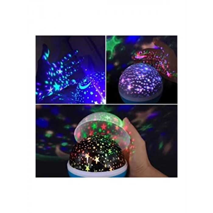 Döner Projeksiyonlu Mavi Gece Lambası - USB ve Pil İle Çalışır