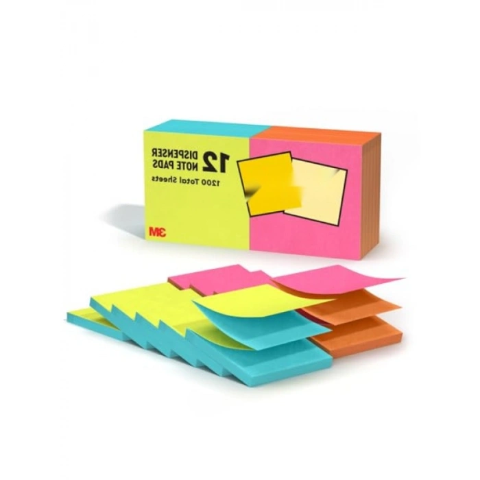 Dönüşümlü Renklerde 100 Adet Pop-up Not Kağıdı, 12 Pad