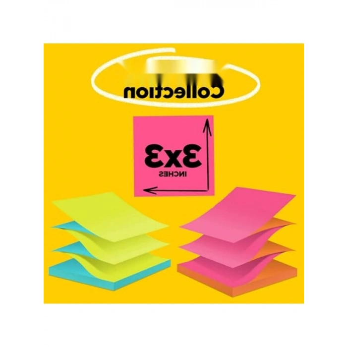 Dönüşümlü Renklerde 100 Adet Pop-up Not Kağıdı, 12 Pad