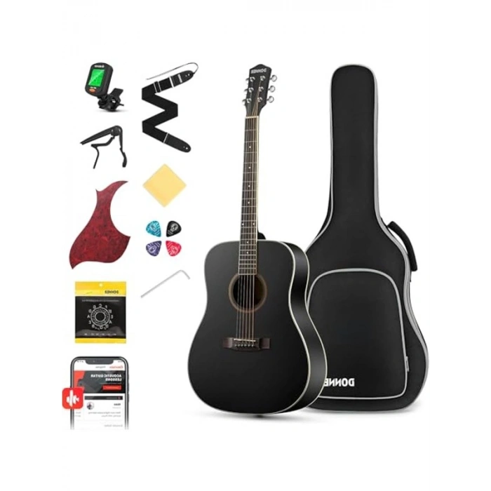 Dreadnought Akustik Gitar Seti, Siyah Renk Seçeneği